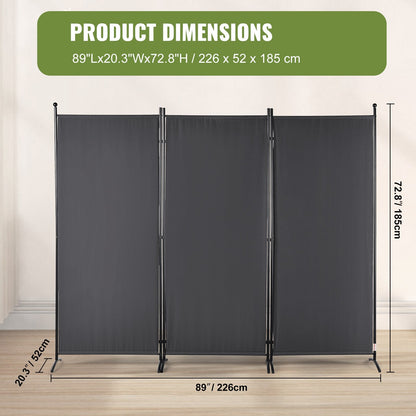 3-Panel Freestanding Room Divider, 2.6x1.8m, Dark Gray Privacy Screen