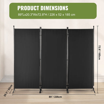 3-Panel Freestanding Room Divider, 2.6x1.8m Privacy Screen for Home & Office