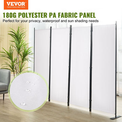 4-Panel Freestanding Room Divider, 2.24m x 1.71m, White Privacy Screen