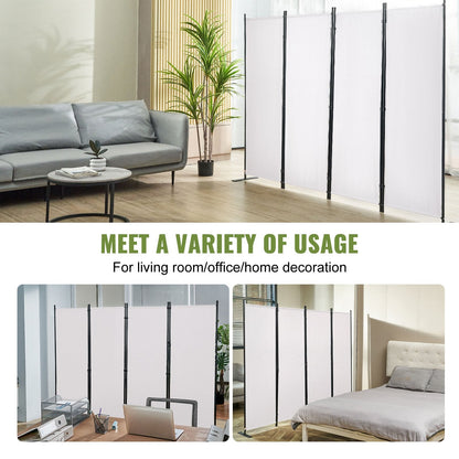 4-Panel Freestanding Room Divider, 2.24m x 1.71m, White Privacy Screen