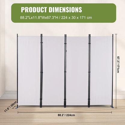 4-Panel Freestanding Room Divider, 2.24m x 1.71m, White Privacy Screen