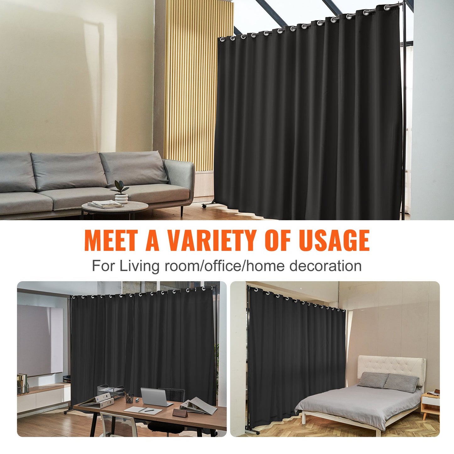 VEVOR Room Divider, 8 ft x 10 ft Portable Panel Room Divider with Wheels Curtain