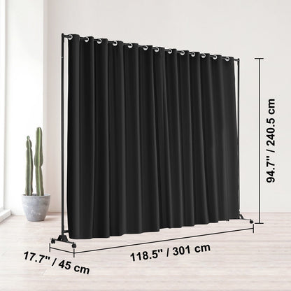 Portable Room Divider with Wheels, 2.4m x 3.0m Privacy Screen for Home & Office