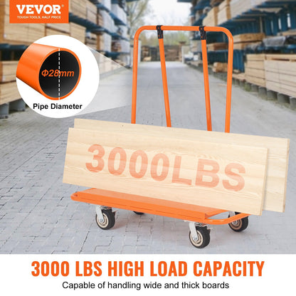 Heavy-Duty Drywall Cart with Swivel Wheels, 1360 kg Capacity, 1.15 x 0.55 m Deck