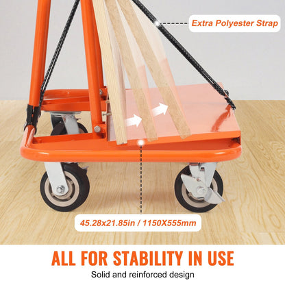 Heavy-Duty Drywall Cart with Swivel Wheels, 1360 kg Capacity, 1.15 x 0.55 m Deck