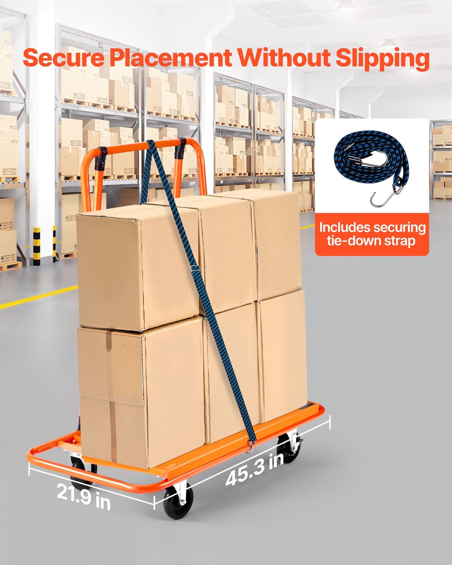 Drywall Cart Dolly, 816 kg Load Capacity, Steel Panel Dolly with 4 Swivel Casters, Durable & Long-lasting, Panel Truck Cart with Tie-Down Strap for Plywood, Plasterboard, Glass, Orange