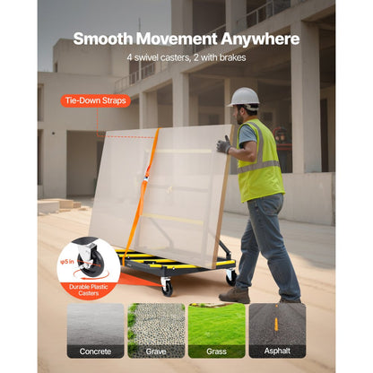 Drywall Cart Dolly 816 kg Load Steel Panel Dolly Handling Plywood
