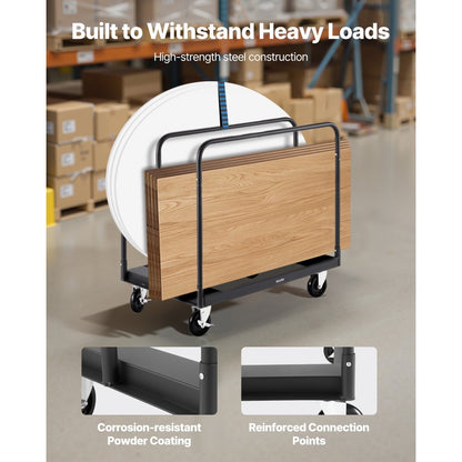 Drywall Cart Dolly 816 kg Steel Panel Truck Cart with 3 Side Handrails