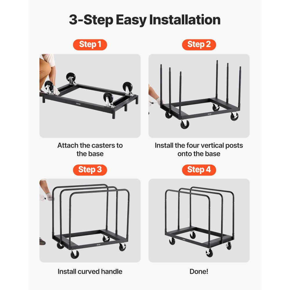 Drywall Cart Dolly 816 kg Steel Panel Truck Cart with 3 Side Handrails