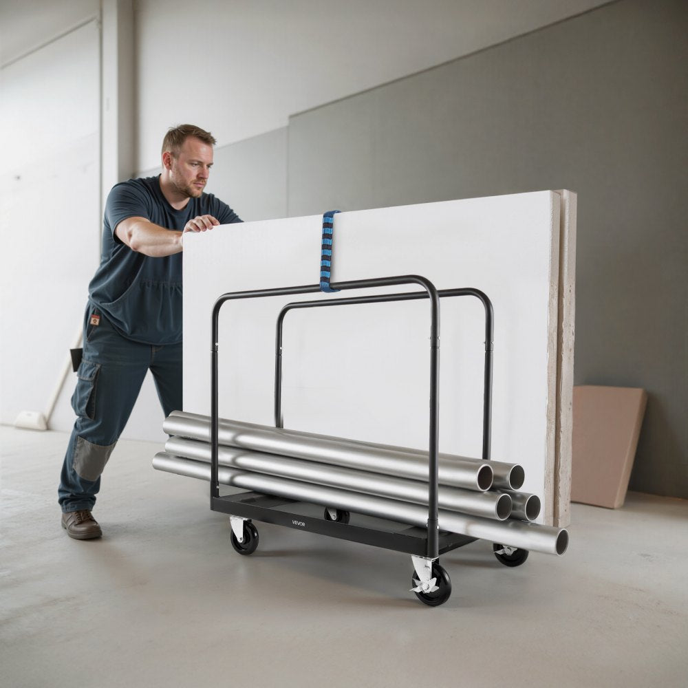 Drywall Cart Dolly 816 kg Steel Panel Truck Cart with 3 Side Handrails