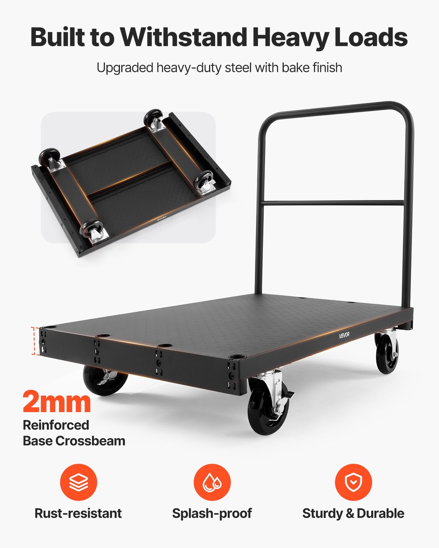 Drywall Cart Dolly, 816 kg Load Capacity, 2-in-1 Steel Panel Truck Cart with 12.5 mm Swivel Casters, 91.4 x 61 cm Platform Truck with 3 Side Handrails for Factory, Warehouse, Garage, Black