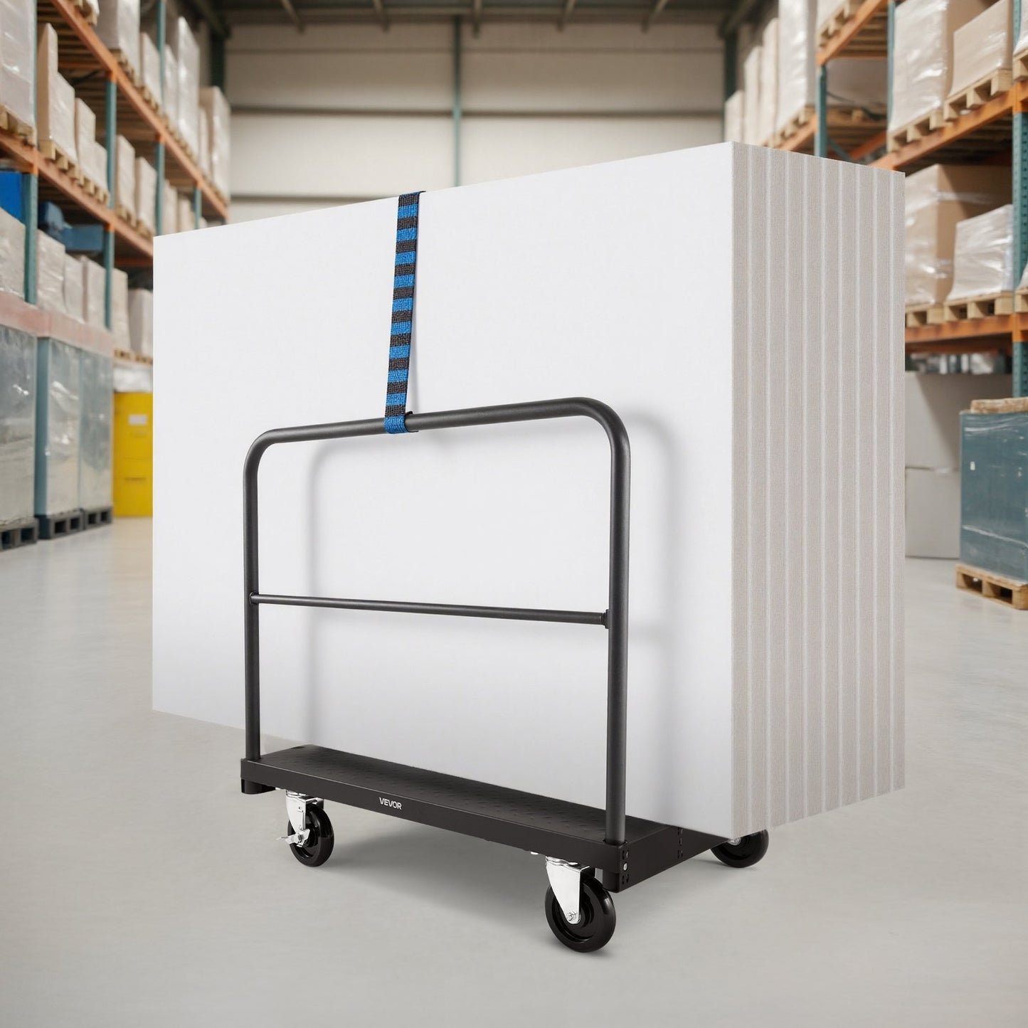 Drywall Cart Dolly, 816 kg Load Capacity, 2-in-1 Steel Panel Truck Cart with 12.5 mm Swivel Casters, 91.4 x 61 cm Platform Truck with 3 Side Handrails for Factory, Warehouse, Garage, Black