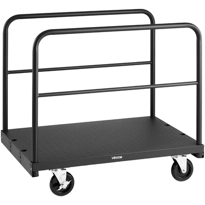Drywall Cart Dolly, 816 kg Load Capacity, 2-in-1 Steel Panel Truck Cart with 12.5 mm Swivel Casters, 91.4 x 61 cm Platform Truck with 3 Side Handrails for Factory, Warehouse, Garage, Black
