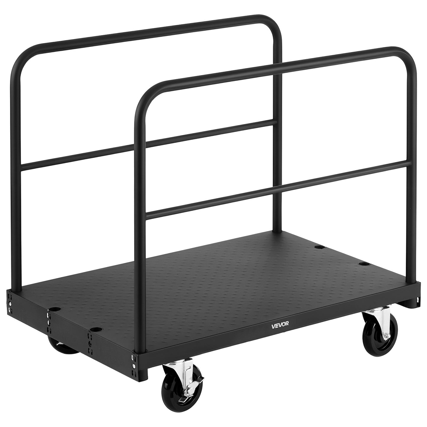 Drywall Cart Dolly, 816 kg Load Capacity, 2-in-1 Steel Panel Truck Cart with 12.5 mm Swivel Casters, 91.4 x 61 cm Platform Truck with 3 Side Handrails for Factory, Warehouse, Garage, Black