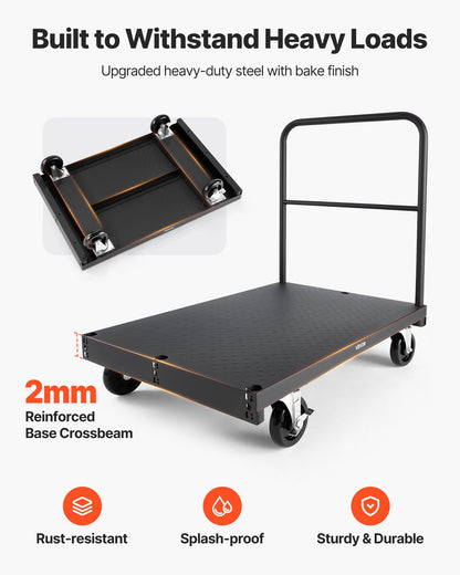 Drywall Cart Dolly, 816 kg Load Capacity, 2-in-1 Steel Panel Truck Cart with 12.5 mm Swivel Casters, 91.4 x 61 cm Platform Truck with 4 Side Handrails for Factory, Warehouse, Garage, Black