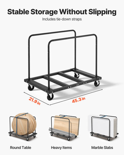 Drywall Cart Dolly, 816 kg Load Capacity, Steel Panel Truck Cart with 12.5 mm Swivel Casters, Lumber Drywall Dolly with Tie-Down Strap & 2 Side Handrails for Factory, Warehouse, Garage, Black