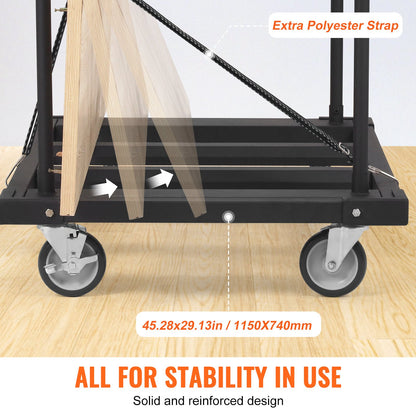VEVOR Drywall Cart, 1800 LBS Panel Dolly Cart with 45.28" x 29.13" Deck and 5" Swivel