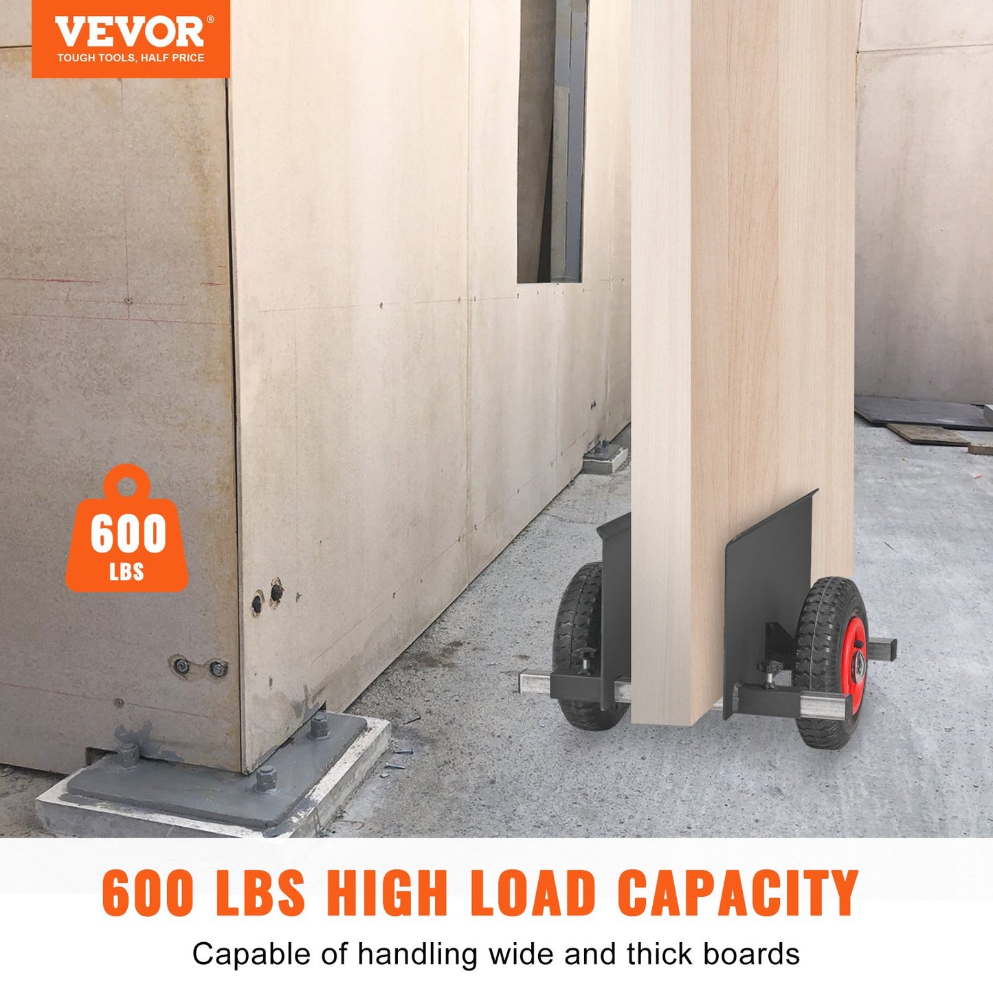VEVOR Panel Dolly, 600LBS Capacity Slab Dolly, Heavy-duty Drywall Mover with 8"