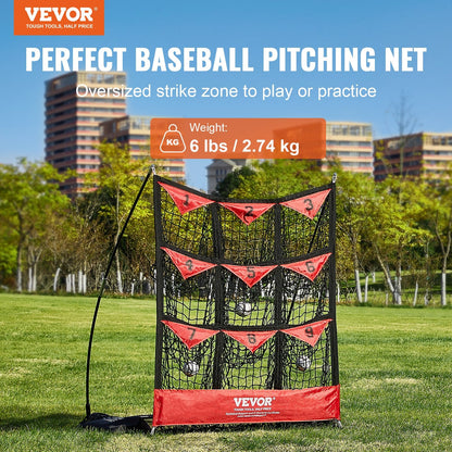 9-Pocket Baseball/Softball Pitching Net with Oversized Strike Zone, 0.91x0.76m