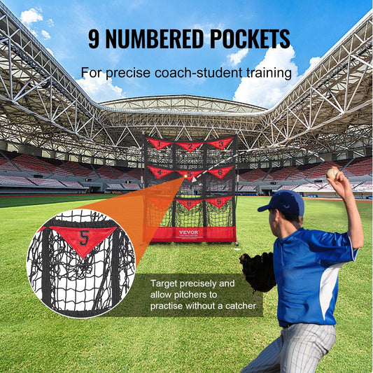 9-Pocket Baseball/Softball Pitching Net with Oversized Strike Zone, 0.91x0.76m