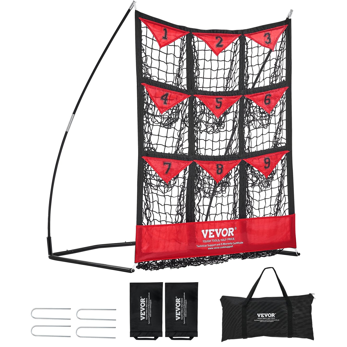 VEVOR 9 Hole Baseball Softball Pitching Net 9 Pocket Hitting Practice 49"x42"