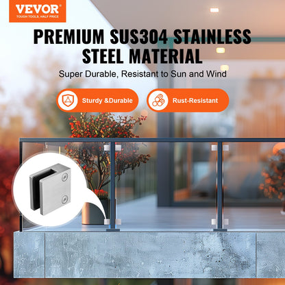 VEVOR Glass Clamp, 4 PCS Square Glass Railing Bracket for 0.31 "-0.47 " Tempered