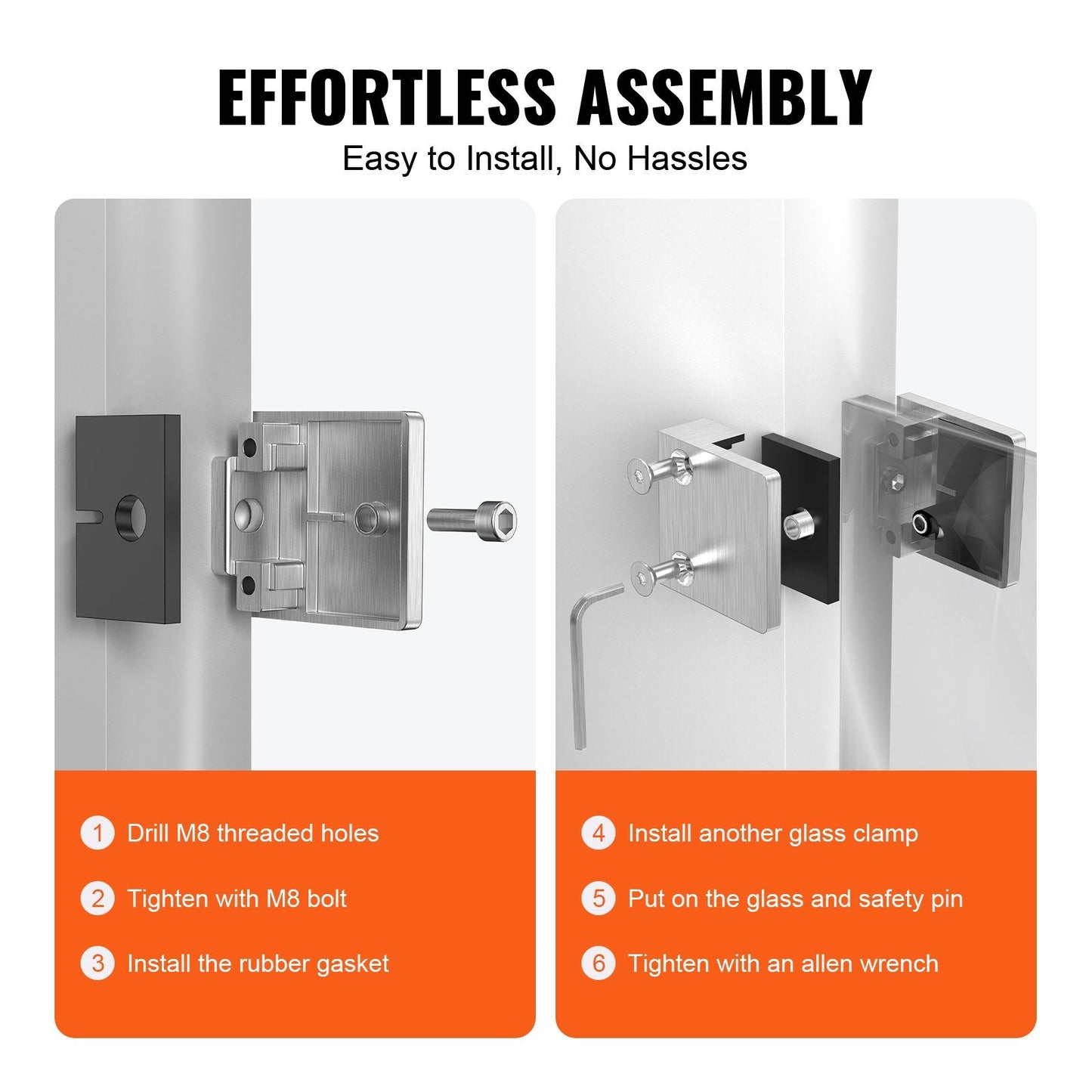 Stainless Steel Glass Railing Clamps, 4 PCS for 8-12mm Glass, Polished Finish