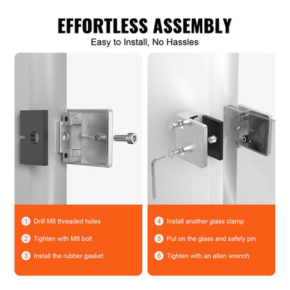 Stainless Steel Glass Railing Clamps, 4 PCS for 8-12mm Glass, Polished Finish