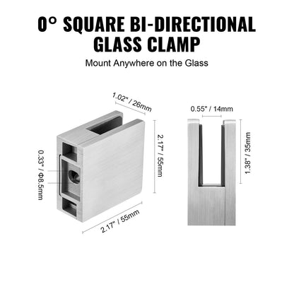 Stainless Steel Glass Railing Clamps, 4 PCS for 8-12mm Glass, Polished Finish