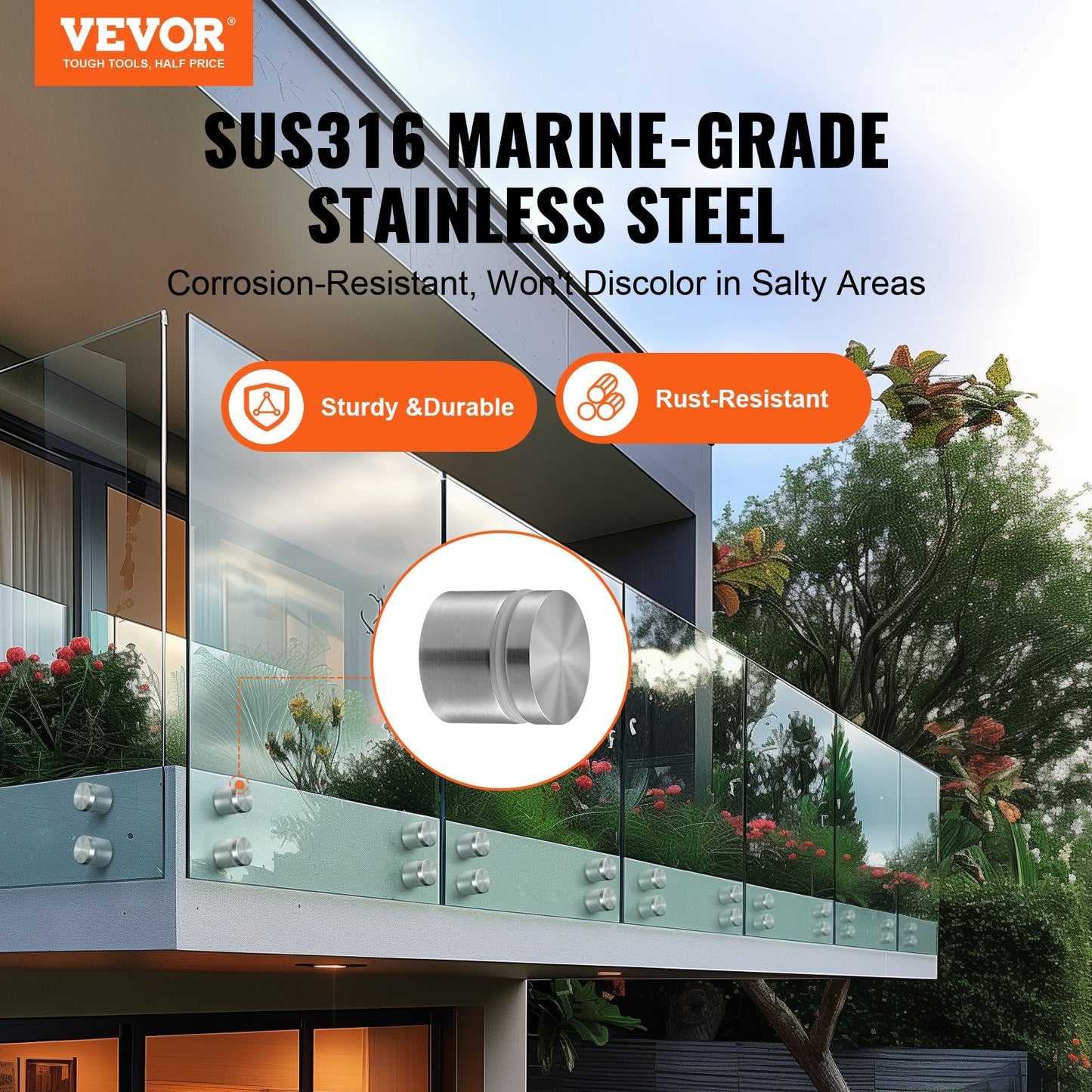 VEVOR Glass Clamp, 10 PCS Round Glass Railing Bracket for 0.31 "-0.62 " Tempered