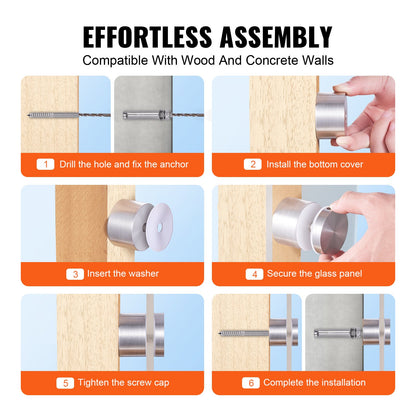VEVOR Glass Clamp, 10 PCS Round Glass Railing Bracket for 0.31 "-0.62 " Tempered