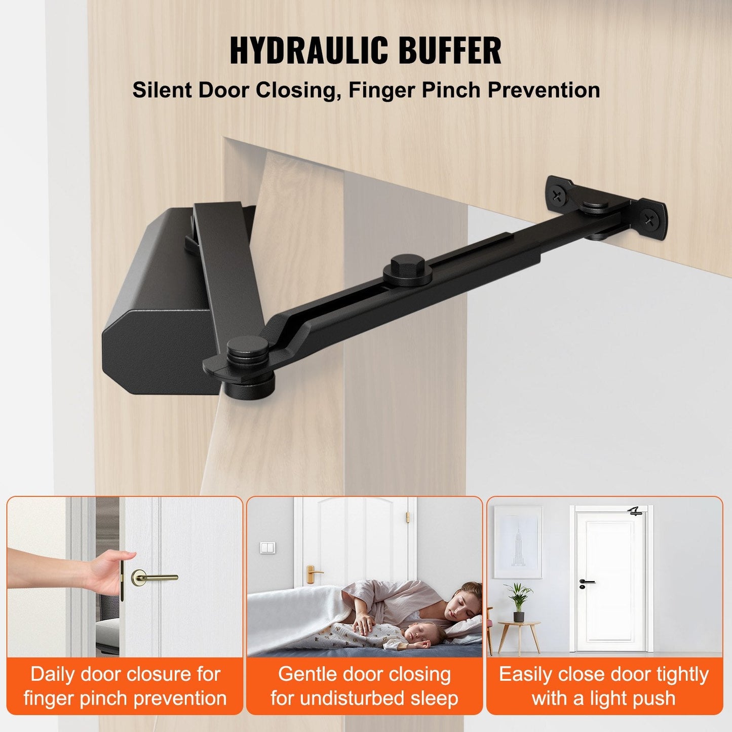 Heavy Duty Hydraulic Door Closer, 68 kg Capacity, Cast Aluminum, Black