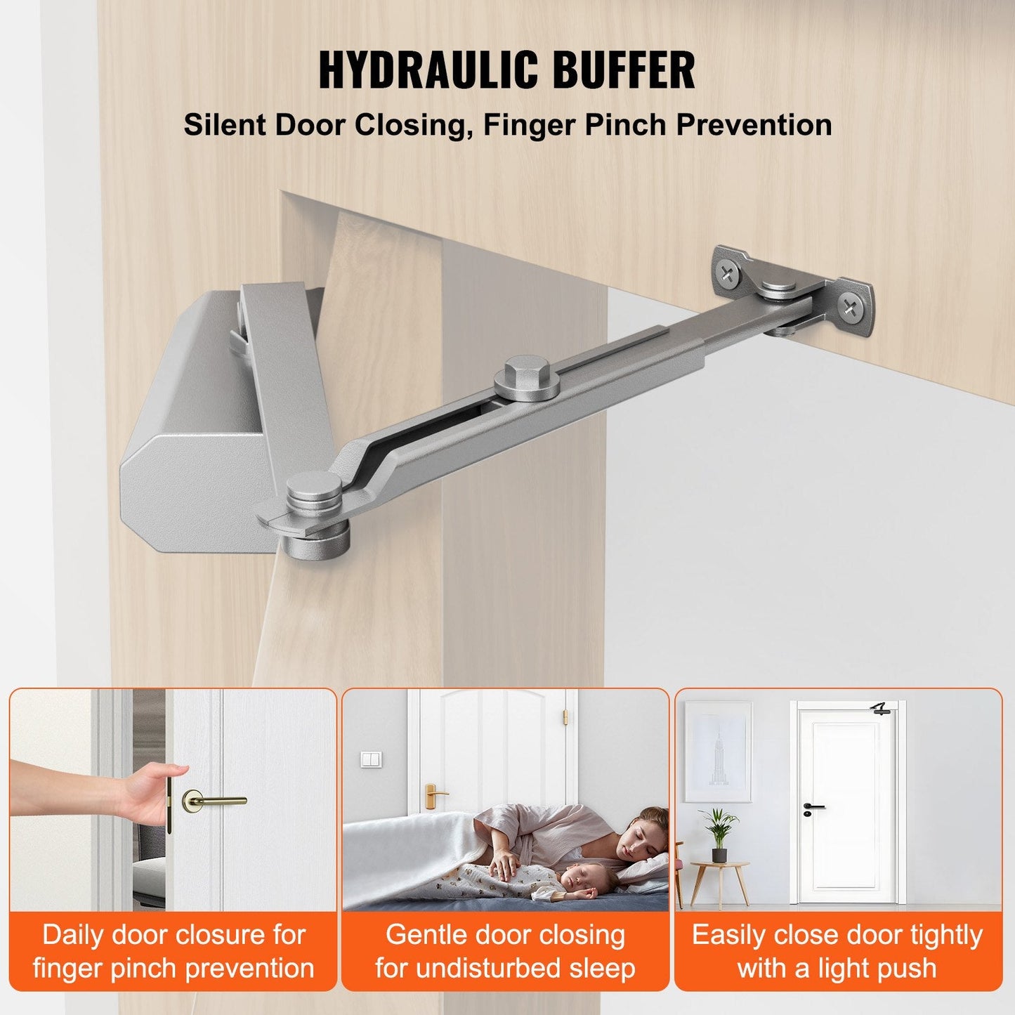 Heavy Duty Hydraulic Door Closer, 68 kg Load, Silver, for Commercial & Residential Use