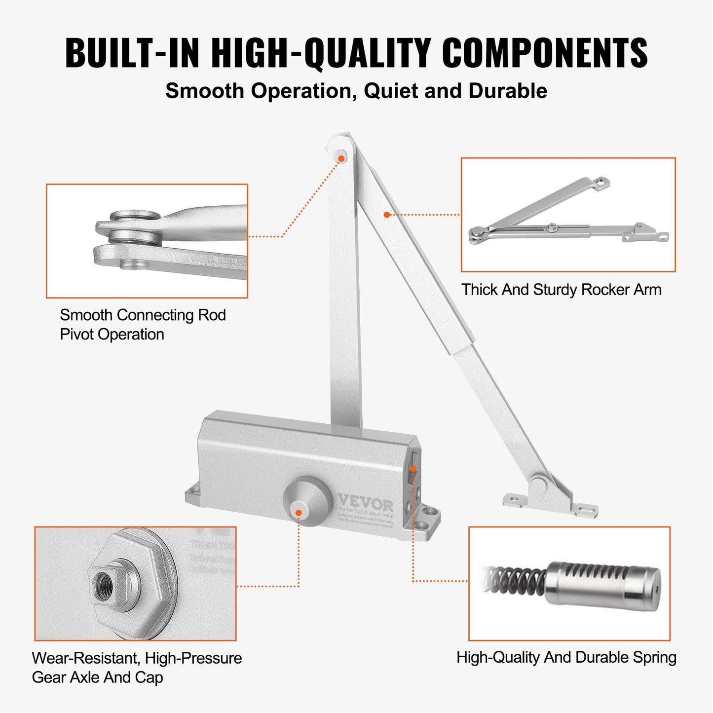 VEVOR 68 kg Commercial Door Closer Heavy Duty Residential Hydraulic Auto Silver