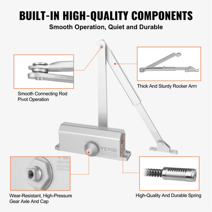 VEVOR 68 kg Commercial Door Closer Heavy Duty Residential Hydraulic Auto Silver