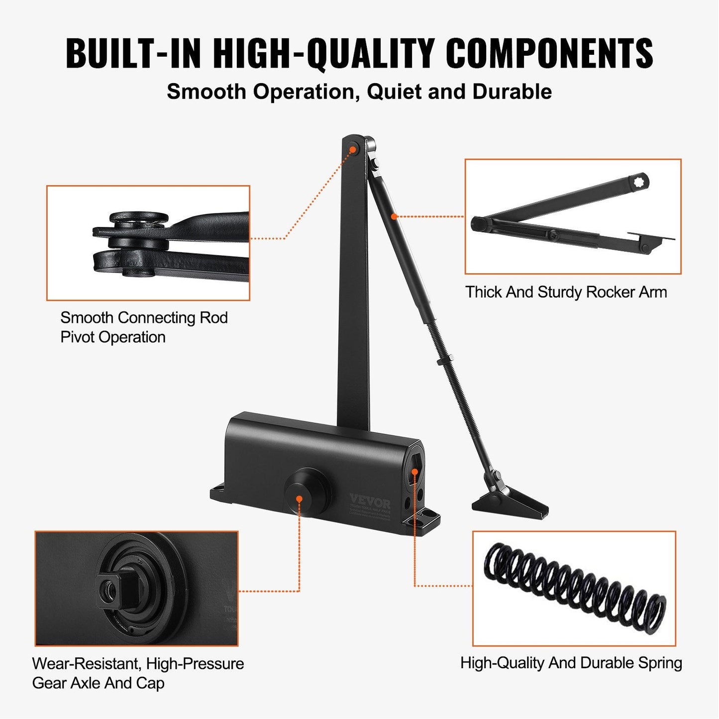 Automatic Hydraulic Door Closer, Heavy Duty, Adjustable, Black, 85 kg Capacity