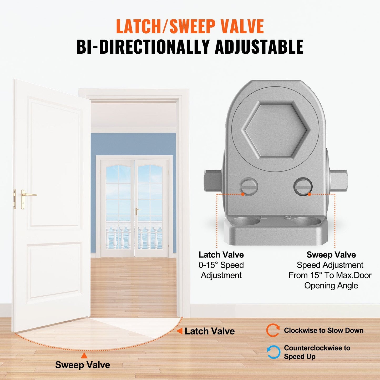 Automatic Hydraulic Door Closer, Heavy Duty Cast Aluminum, 85 kg Capacity