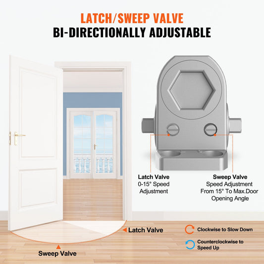 Automatic Hydraulic Door Closer, Heavy Duty Cast Aluminum, 85 kg Capacity