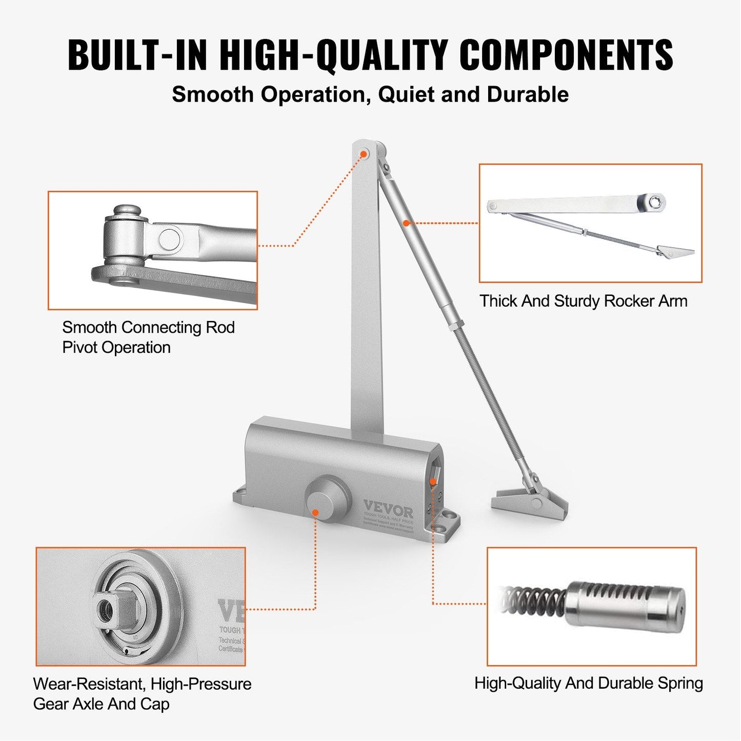 Automatic Hydraulic Door Closer, Heavy Duty Cast Aluminum, 85 kg Capacity