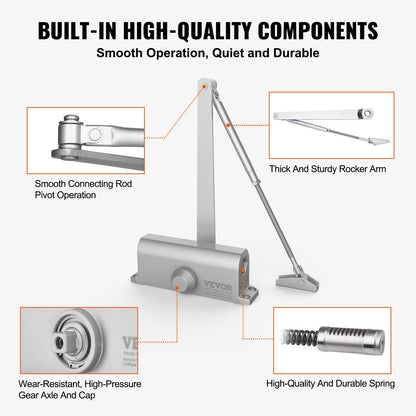 Automatic Hydraulic Door Closer, Heavy Duty Cast Aluminum, 85 kg Capacity