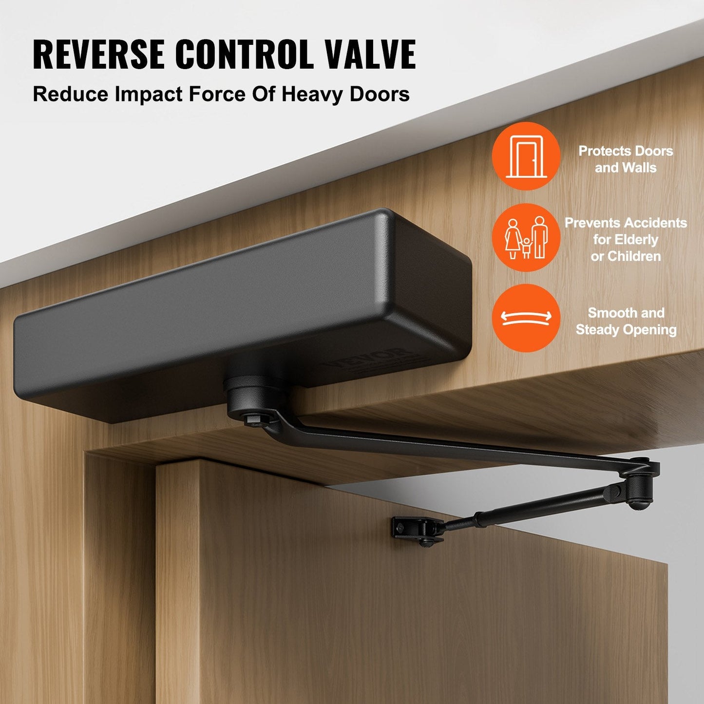 Automatic Hydraulic Door Closer, Heavy Duty, 150 kg Load, Black, Easy Install