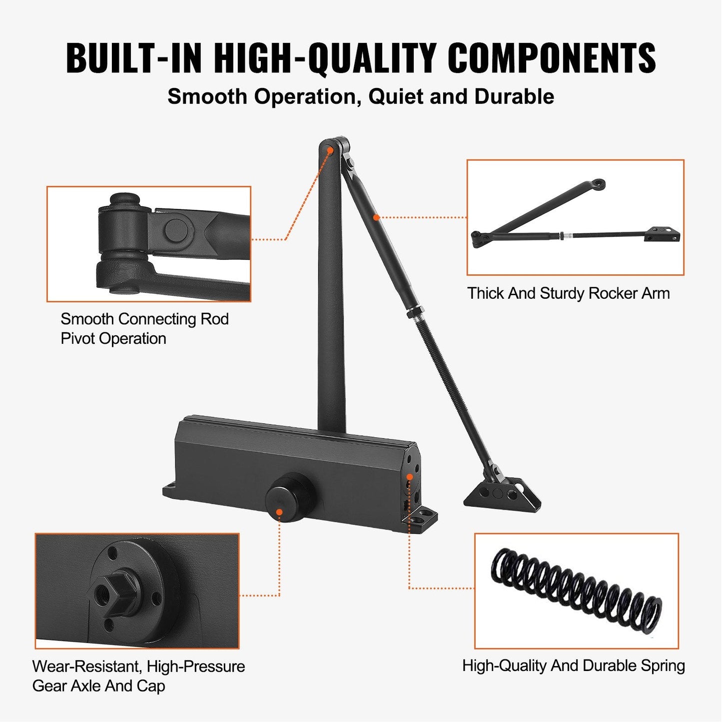 Automatic Hydraulic Door Closer, Heavy Duty, 150 kg Load, Black, Easy Install