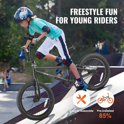 VEVOR 18-Inch BMX Bike Freestyle Bike Men Kids BMX Bicycle Hi-Ten Steel Frame
