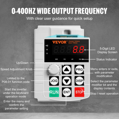 10HP 7.5KW VFD, 220V Single to 3-Phase, Variable Frequency Drive 0-400Hz