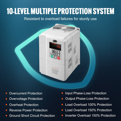 10HP 7.5KW VFD, 220V Single to 3-Phase, Variable Frequency Drive 0-400Hz