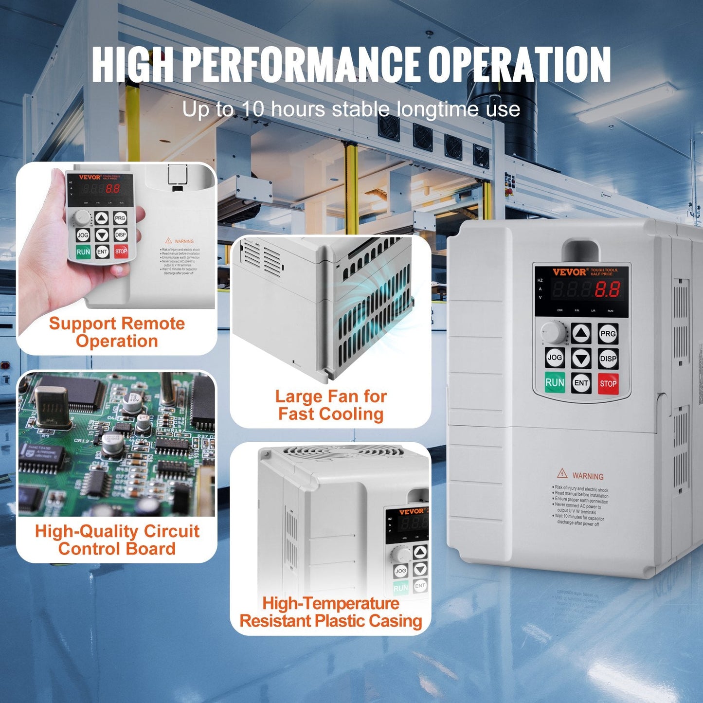 10HP 7.5KW VFD, 220V Single to 3-Phase, Variable Frequency Drive 0-400Hz