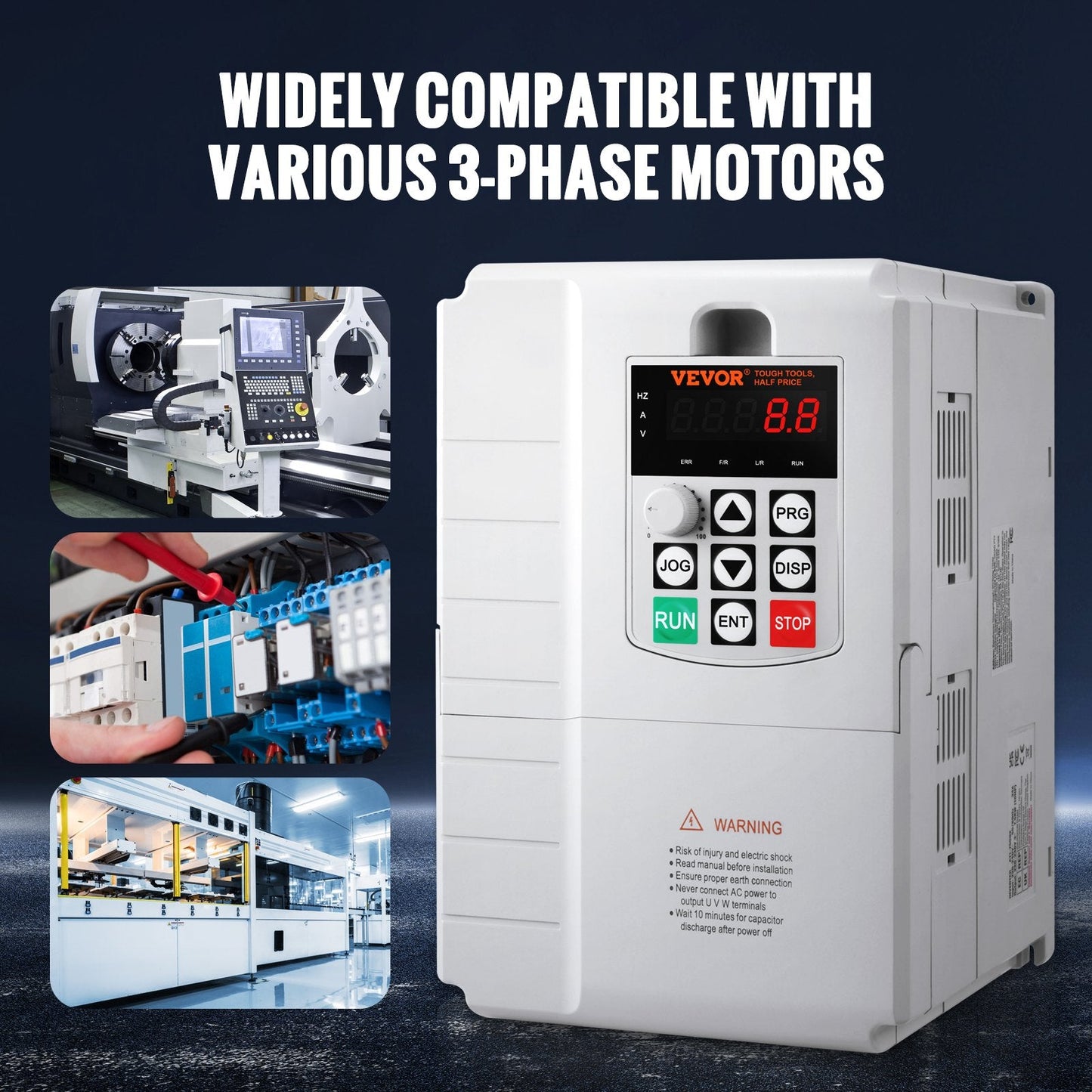 10HP 7.5KW VFD, 220V Single to 3-Phase, Variable Frequency Drive 0-400Hz
