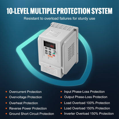 VEVOR VFD 5HP, 4KW, 18A, 1 Phase 220V-240V Input to 3 Phase 220V-240V Output Variable