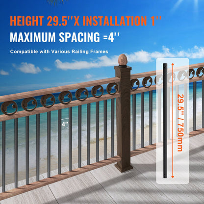 Decorative Aluminum Alloy Staircase Balusters, 0.75m x 0.03m, 51 Pack, Matte Black