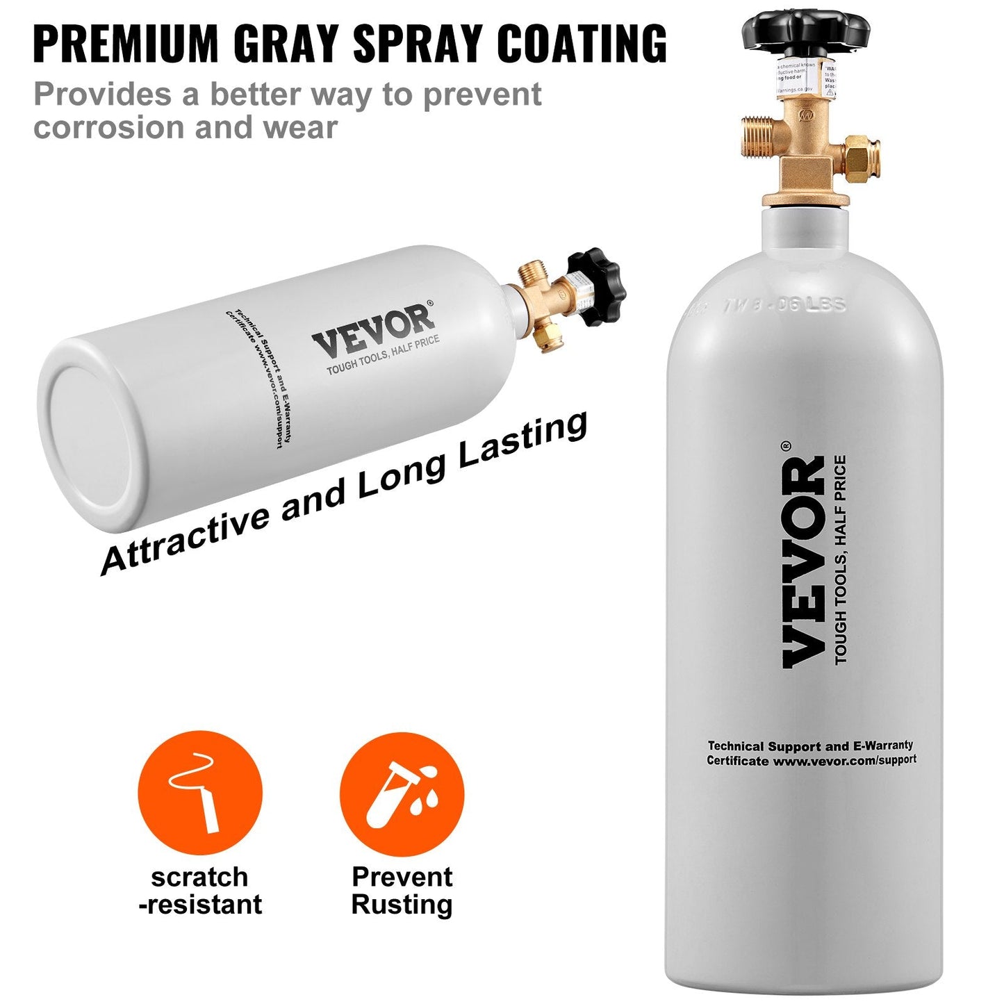 Aluminum CO2 Cylinder, 2.3 kg Capacity, with CGA320 Valve and Gray Coating